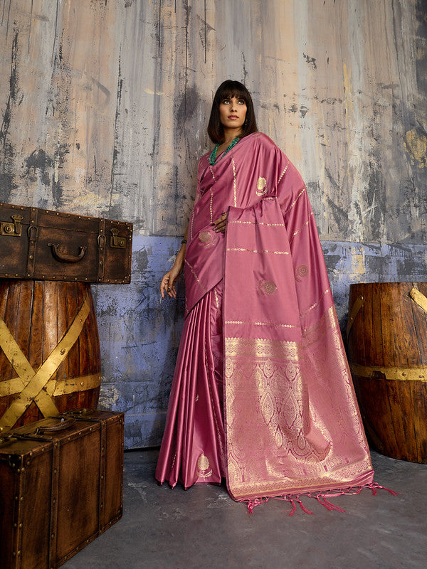 STORI Rose Pink Satin Silk Saree for Women