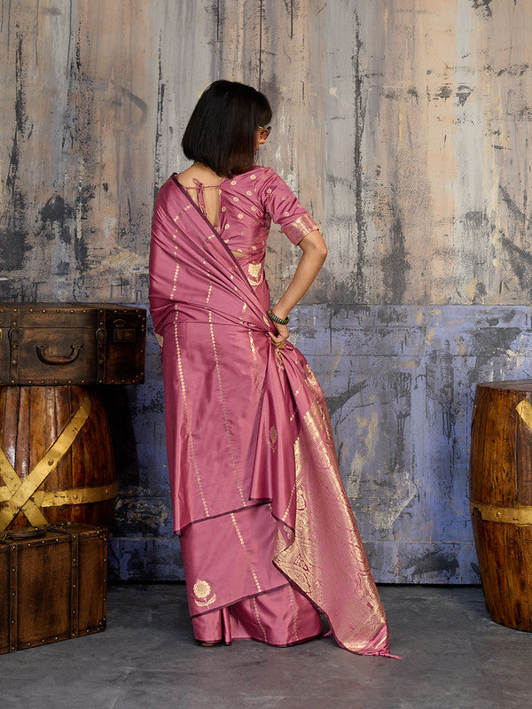 STORI Rose Pink Satin Silk Saree for Women