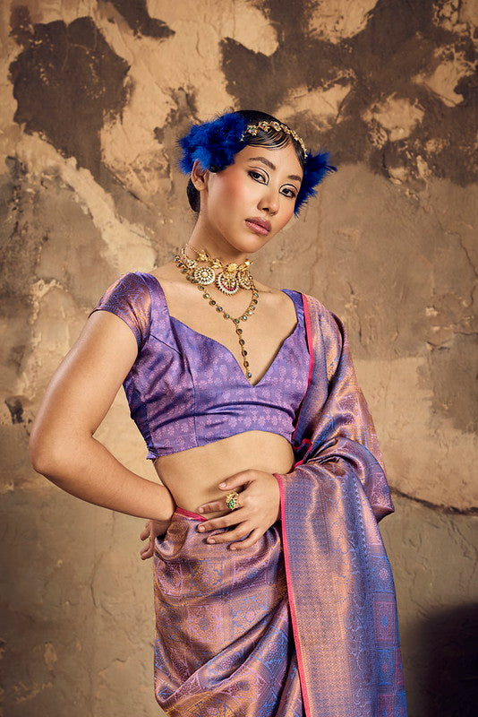 Violet-Purple Handloom Woven Silk Saree