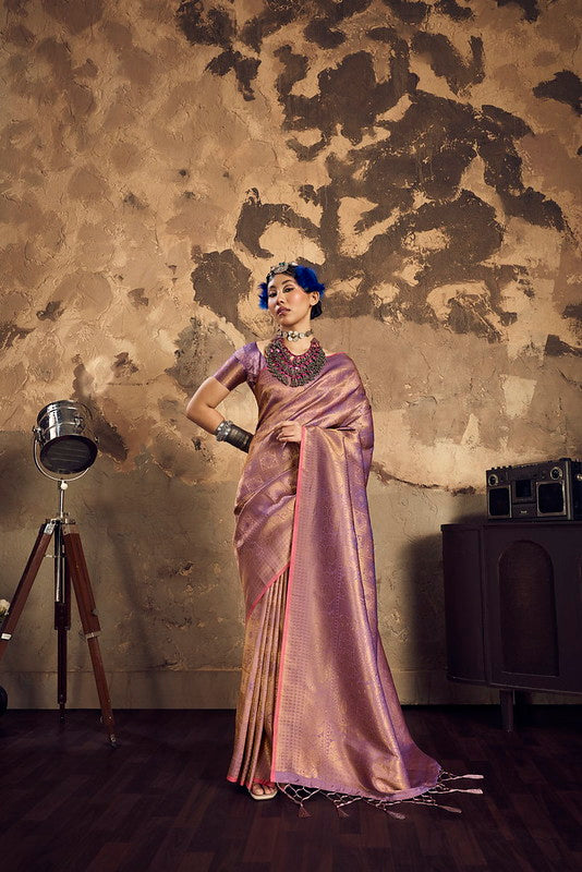 STORI Metallic Purple Handloom Woven Silk Saree