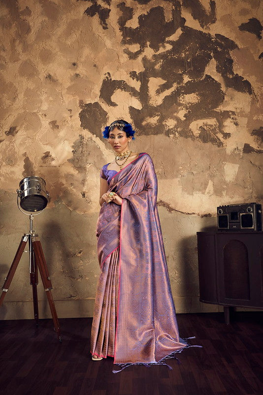 Violet-Purple Handloom Woven Silk Saree