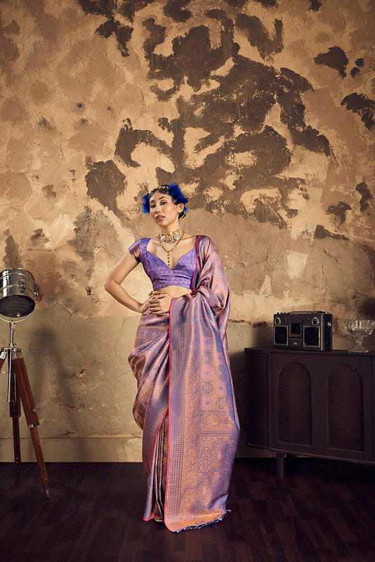 Violet-Purple Handloom Woven Silk Saree