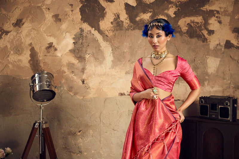 Rani Pink Handloom Woven Silk Saree