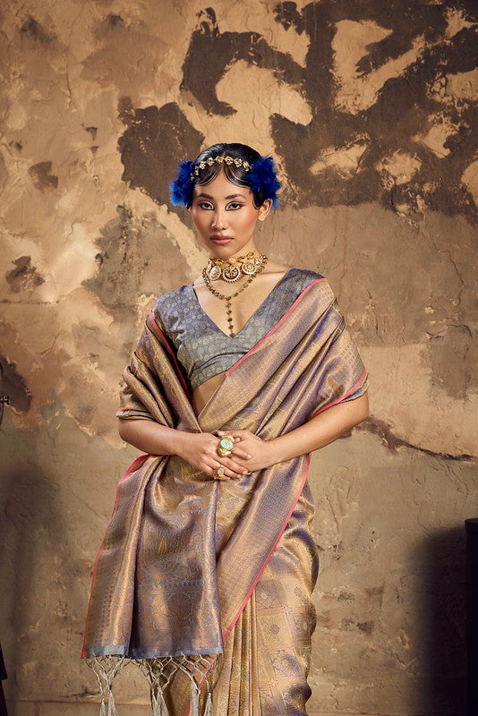 Lavender Mauve Handloom Woven Silk Saree