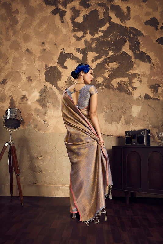 Lavender Mauve Handloom Woven Silk Saree