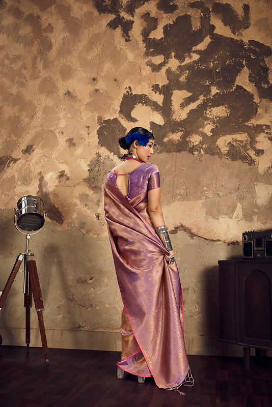 STORI Metallic Purple Handloom Woven Silk Saree