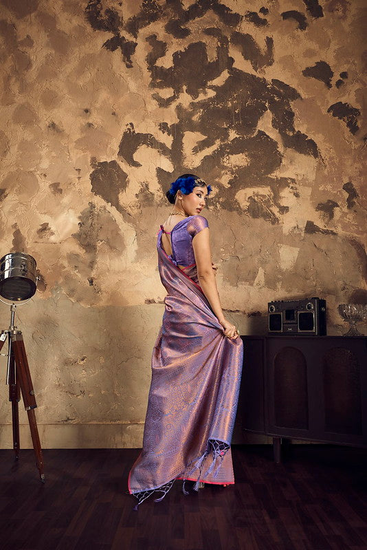 Violet-Purple Handloom Woven Silk Saree