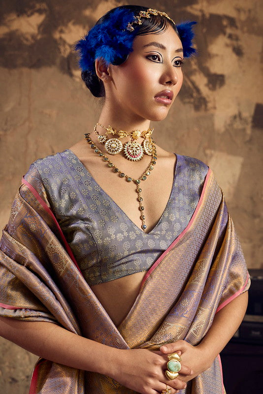 Lavender Mauve Handloom Woven Silk Saree