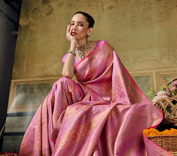  STORI onion pink Handloom Silk Saree