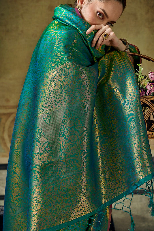 STORI Peacock green Handloom Silk Saree