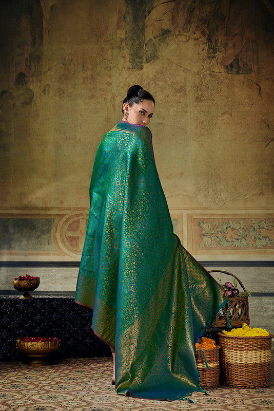 STORI Peacock green Handloom Silk Saree