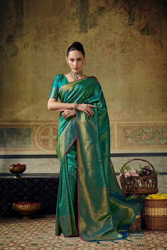 STORI Peacock green Handloom Silk Saree