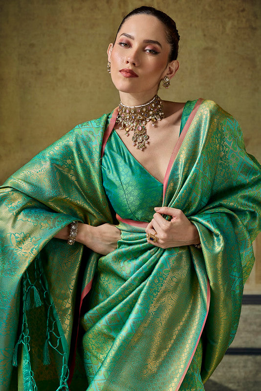  STORI Parrot green Handloom Silk Saree