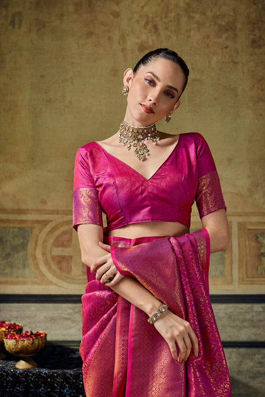 STORI Rani pink Handloom Silk Saree