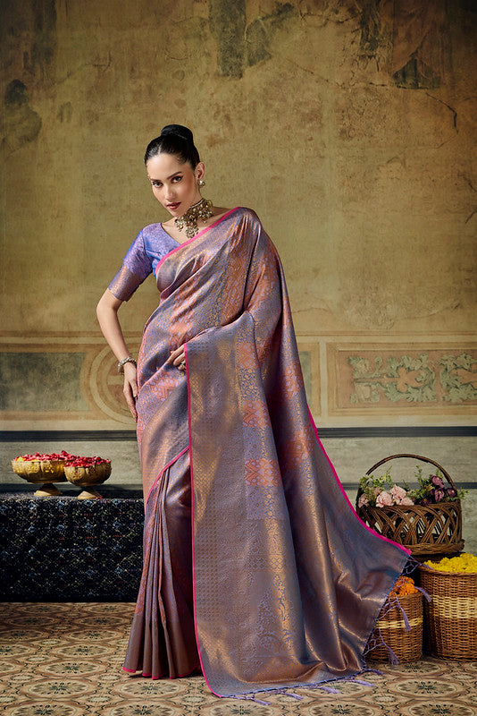  STORI Dual purple Handloom Silk Saree