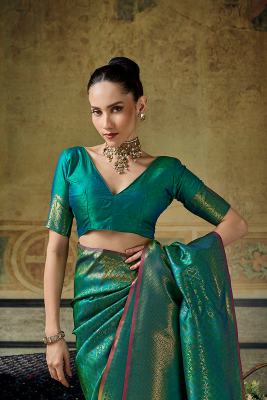 STORI Peacock green Handloom Silk Saree