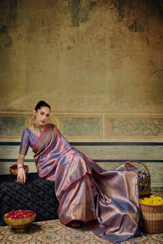  STORI Dual purple Handloom Silk Saree