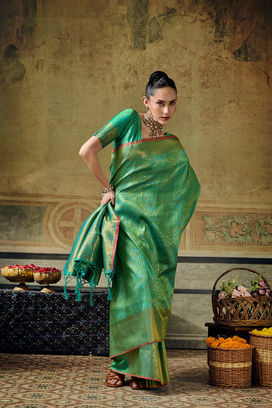  STORI Parrot green Handloom Silk Saree
