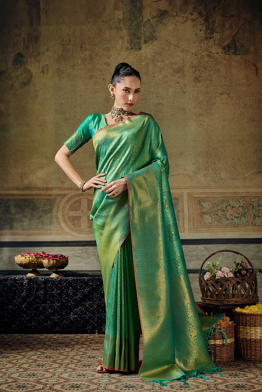 STORI Parrot green Handloom Silk Saree