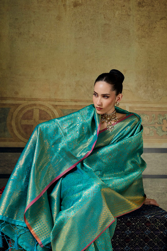  STORI Teal green  Handloom Silk Saree