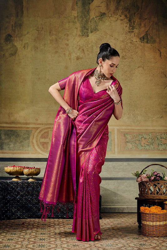  STORI Rani pink Handloom Silk Saree