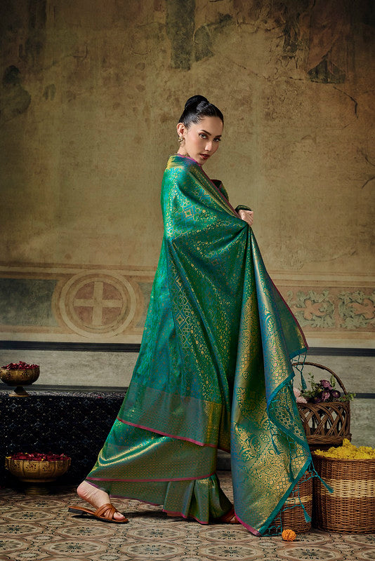 STORI Peacock green Handloom Silk Saree