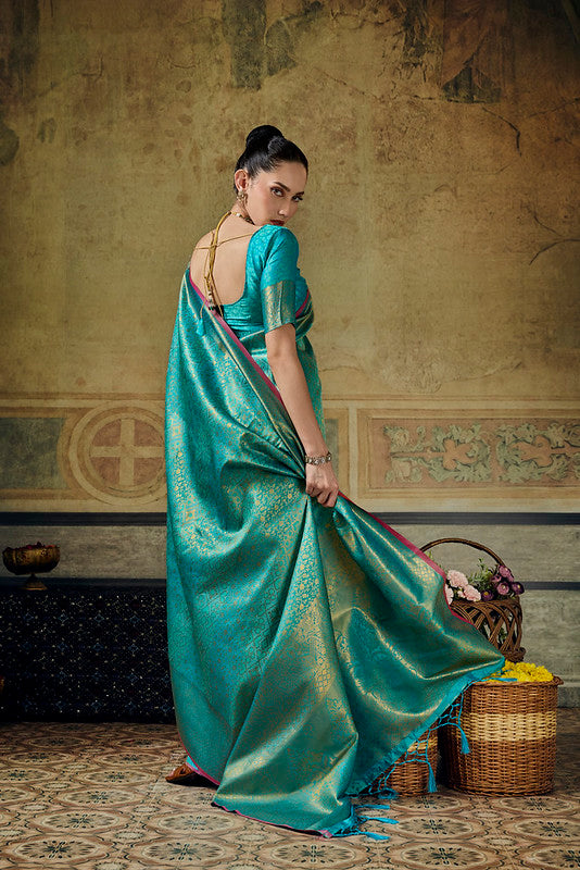  STORI Teal green  Handloom Silk Saree