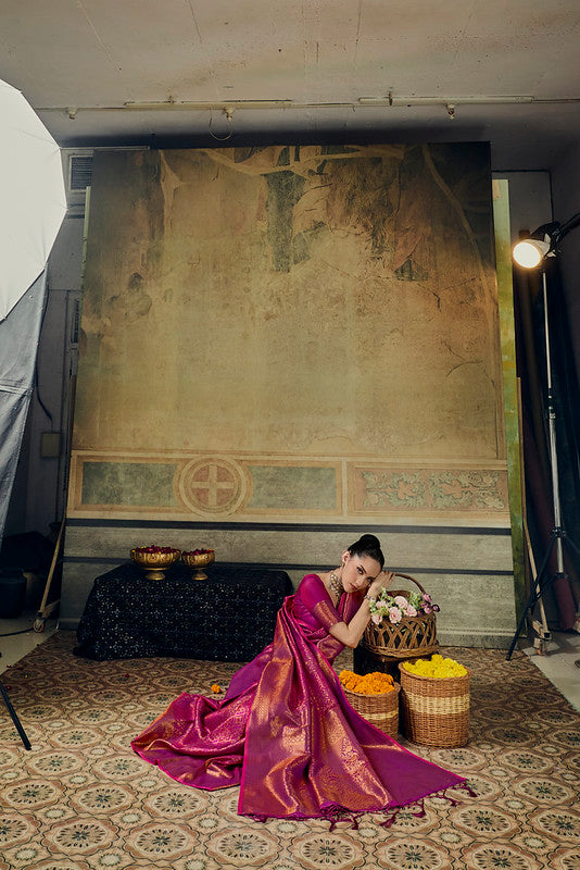  STORI Rani pink Handloom Silk Saree