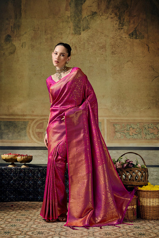 Rani Pink Silk Saree