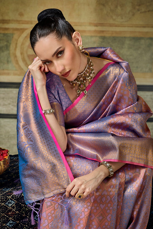  STORI Dual purple Handloom Silk Saree