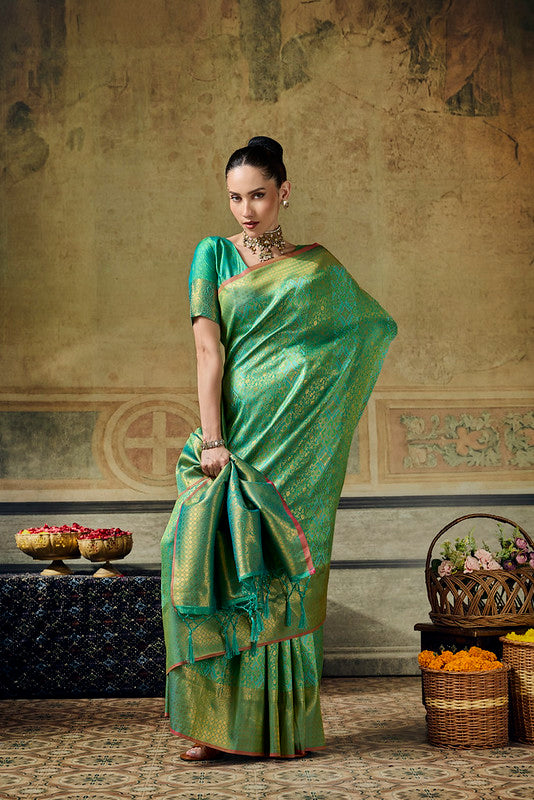  STORI Parrot green Handloom Silk Saree