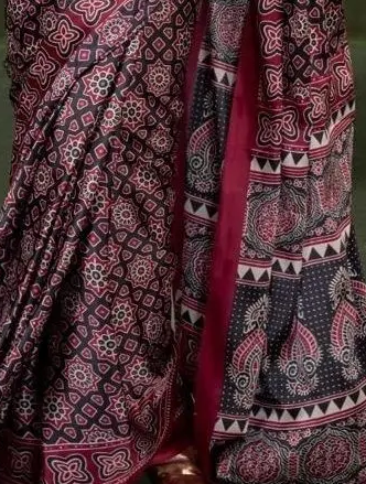 Black & Red Ajrakh Printed Saree