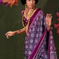 Purple & Blue Ajrakh Printed Saree