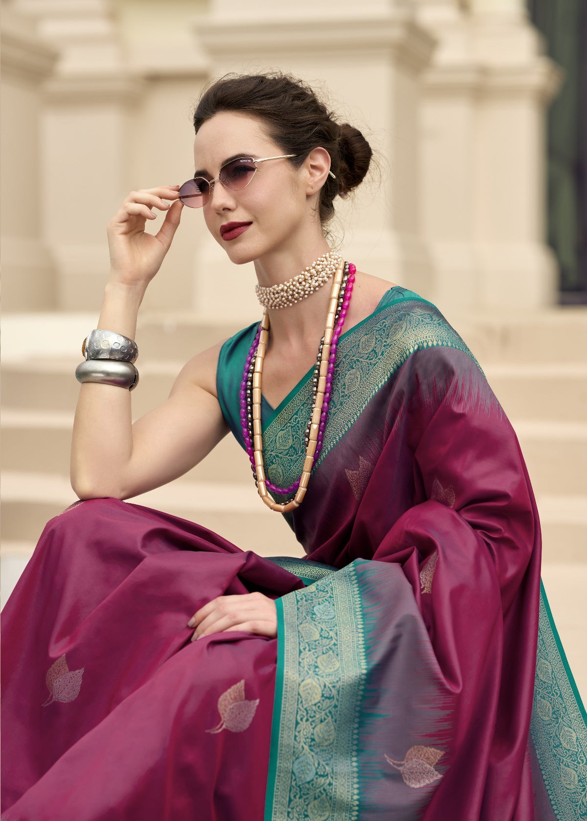 Maroon Banarasi Saree Shop Online STORI