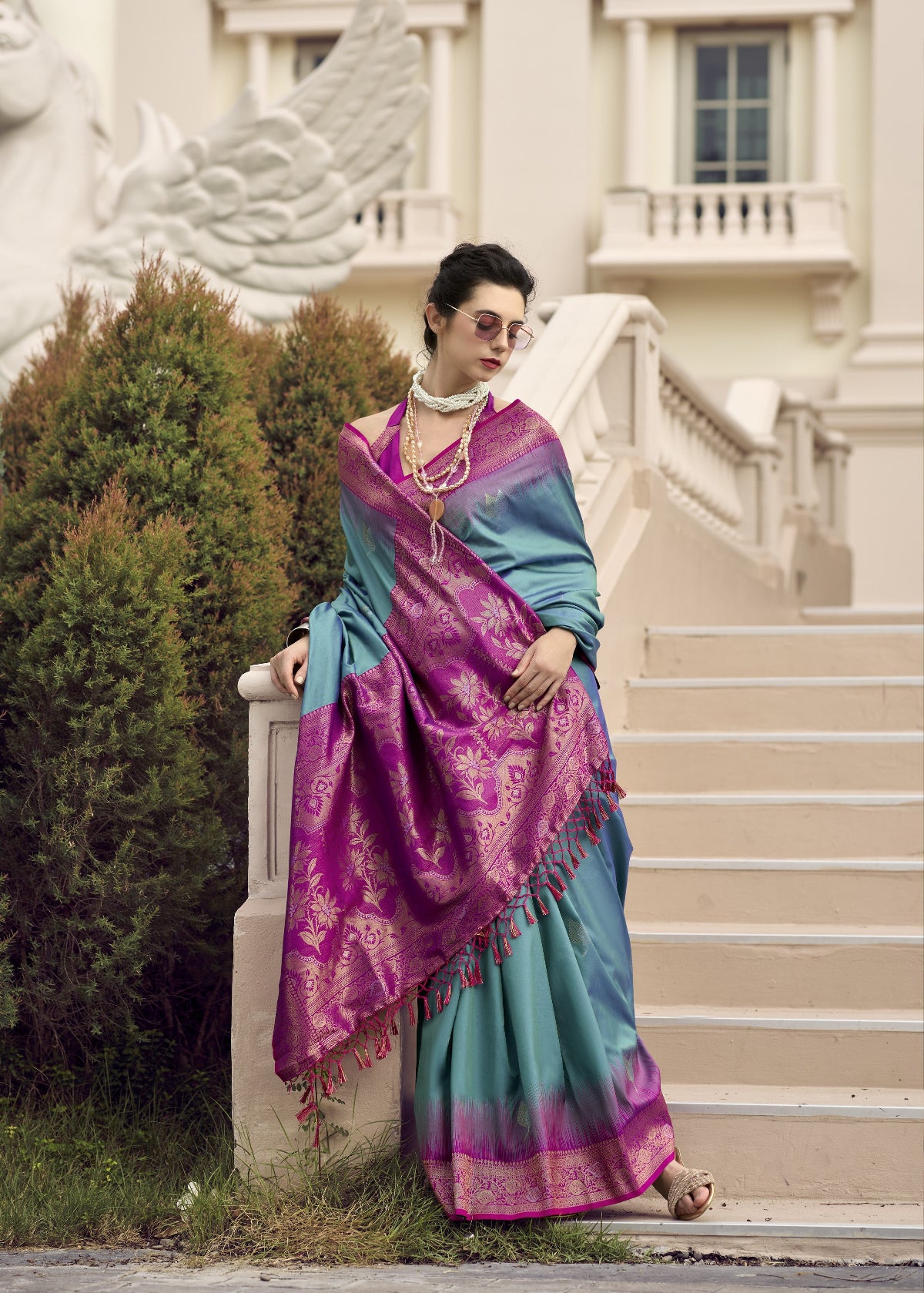 Blue Banarasi Saree Shop Online STORI