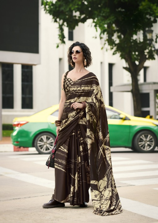 Buy Brown Sattin Silk Sarees Online-STORI