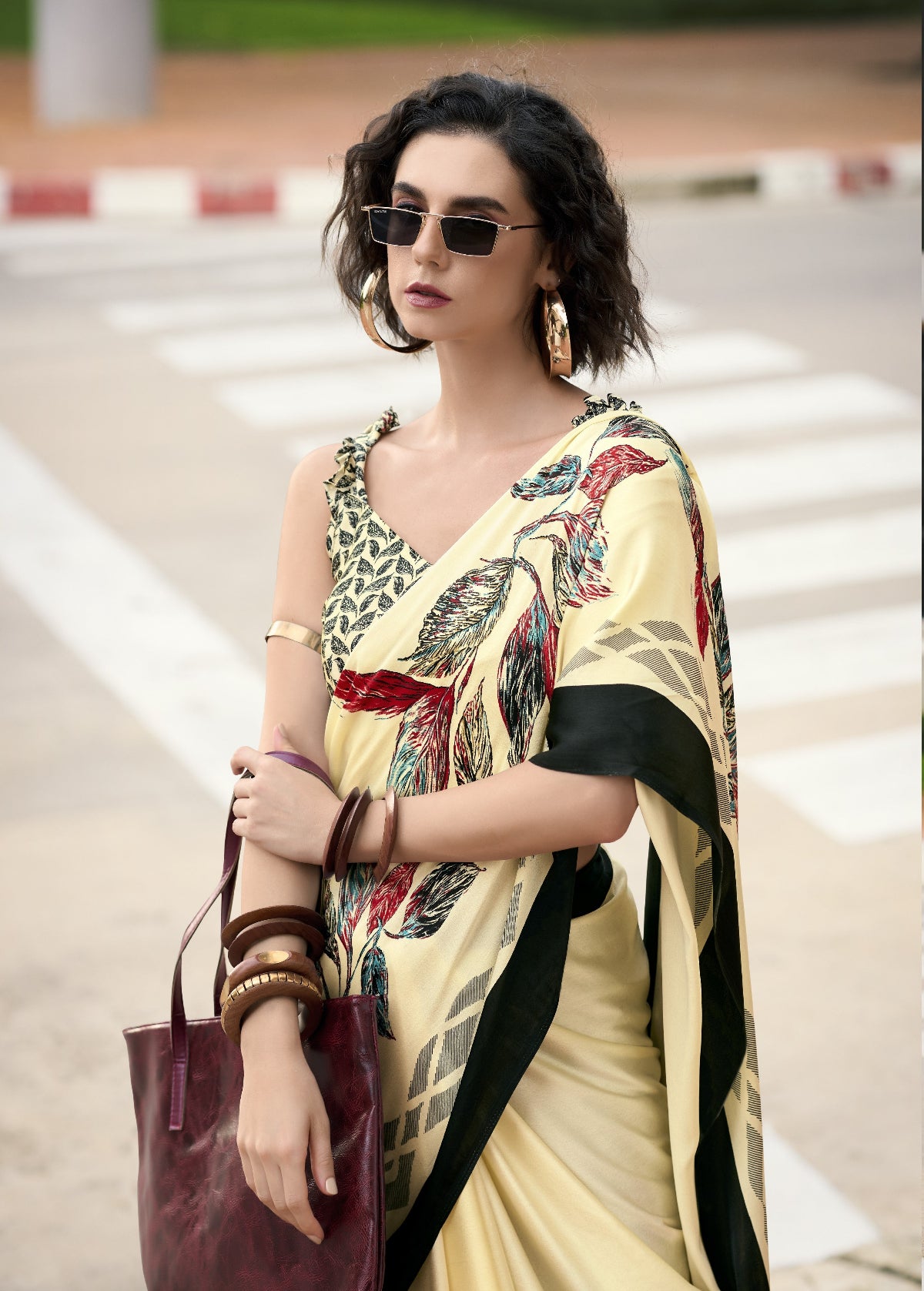 Buy Cream Sattin Silk Sarees Online-STORI
