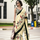 Buy Cream Sattin Silk Sarees Online-STORI