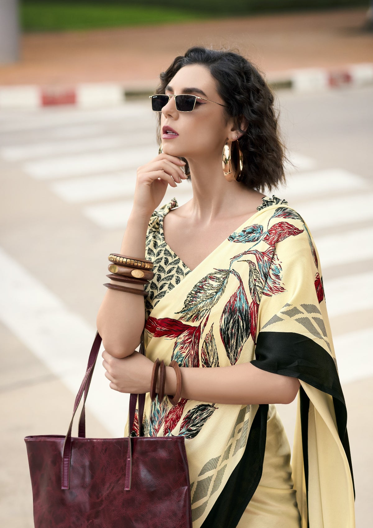 Buy Cream Sattin Silk Sarees Online-STORI