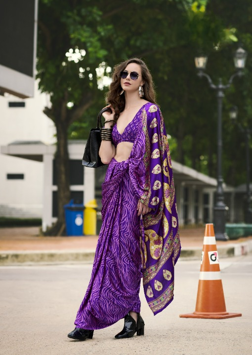 Buy Purple Sattin Silk Sarees Online-STORI