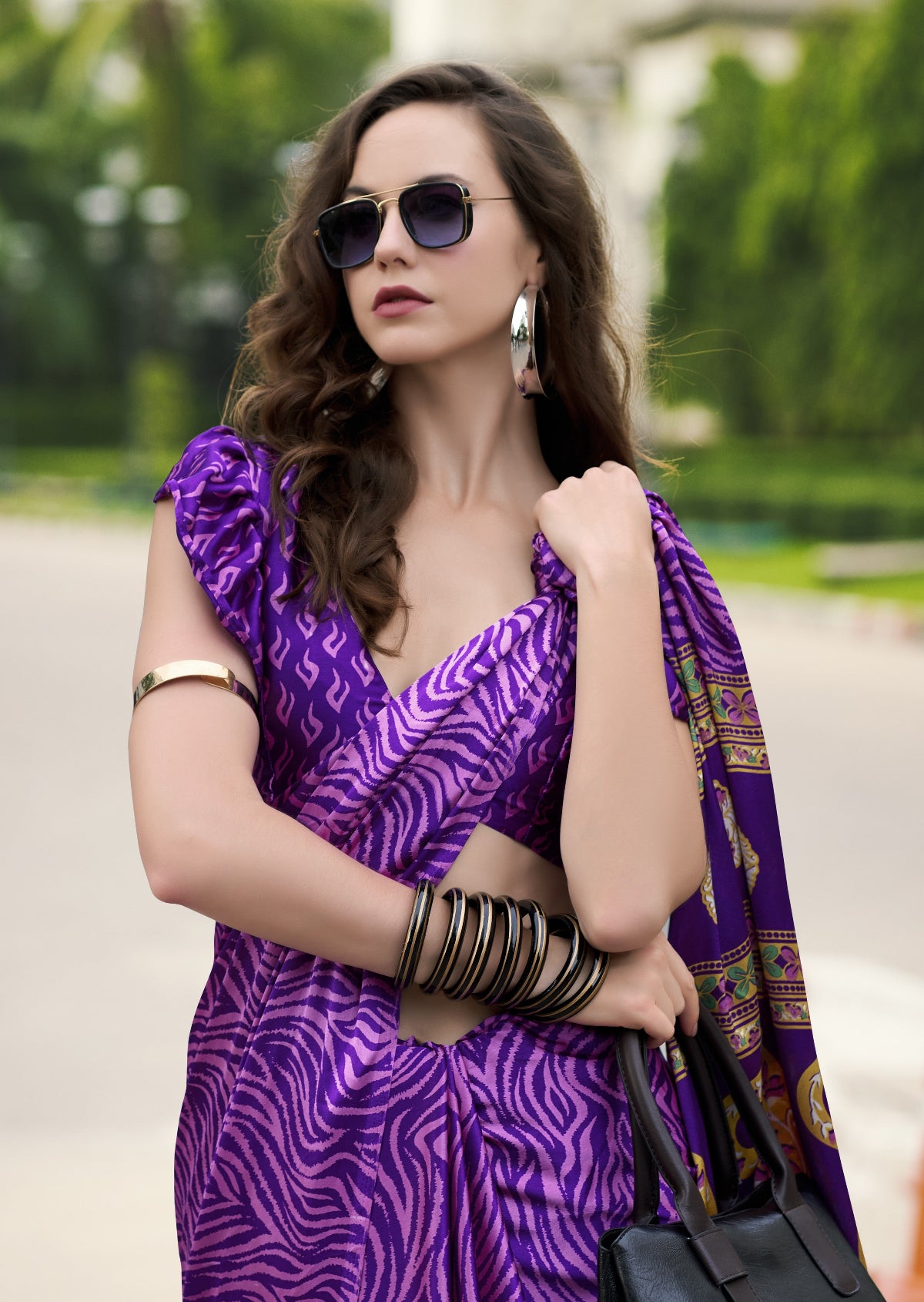Buy Purple Sattin Silk Sarees Online-STORI
