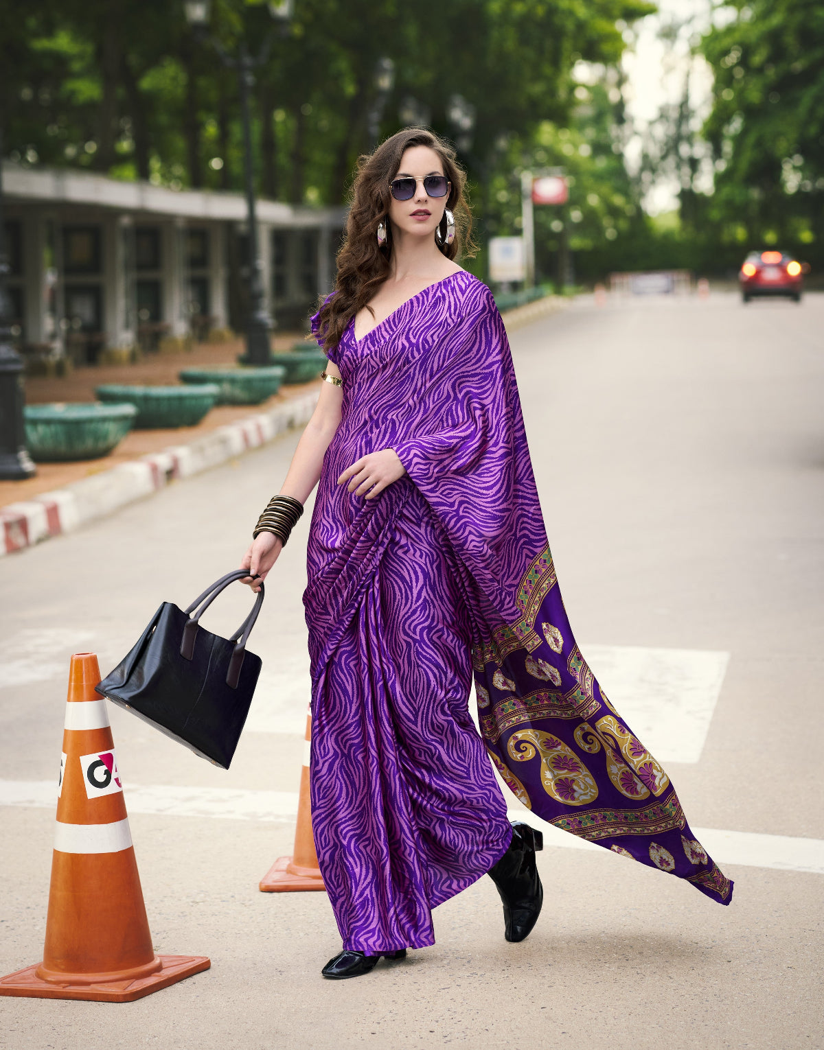 Buy Purple Sattin Silk Sarees Online-STORI