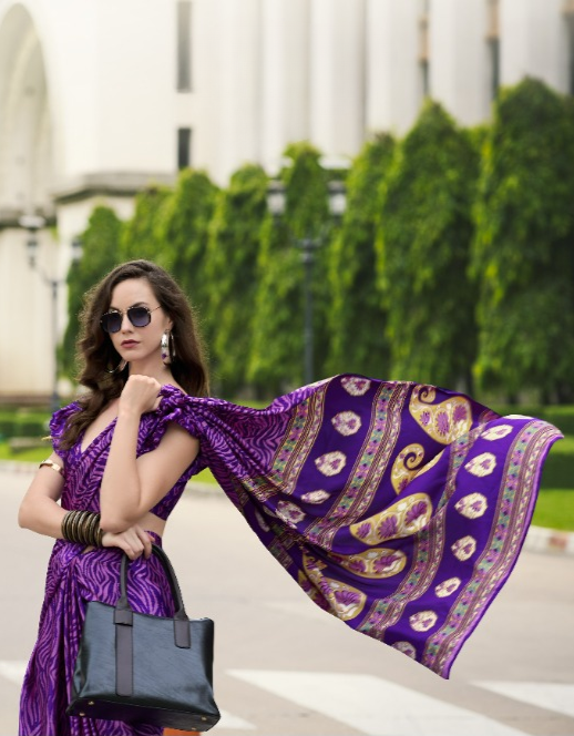 Buy Purple Sattin Silk Sarees Online-STORI