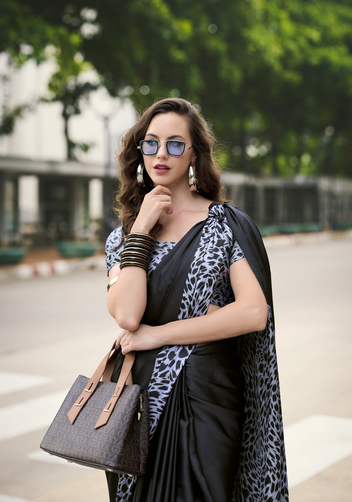 Buy Black Satin Silk Sarees Online-STORI
