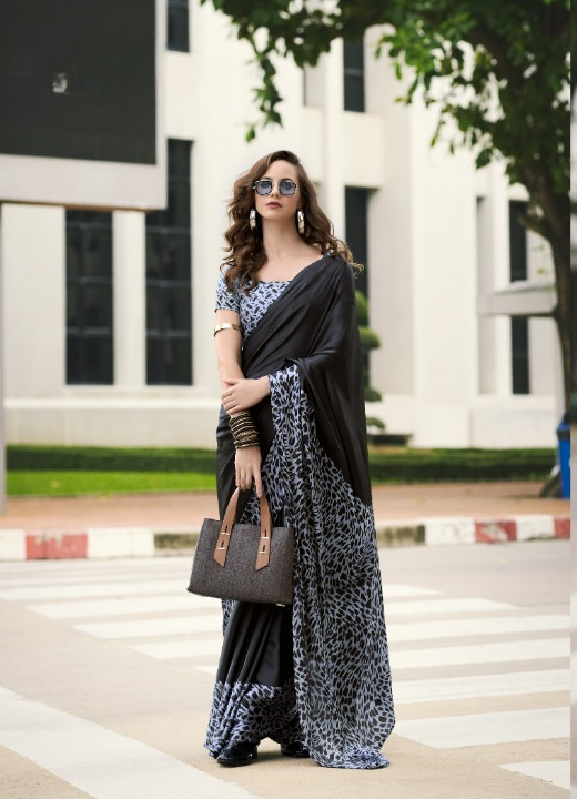 Buy Black Satin Silk Sarees Online-STORI