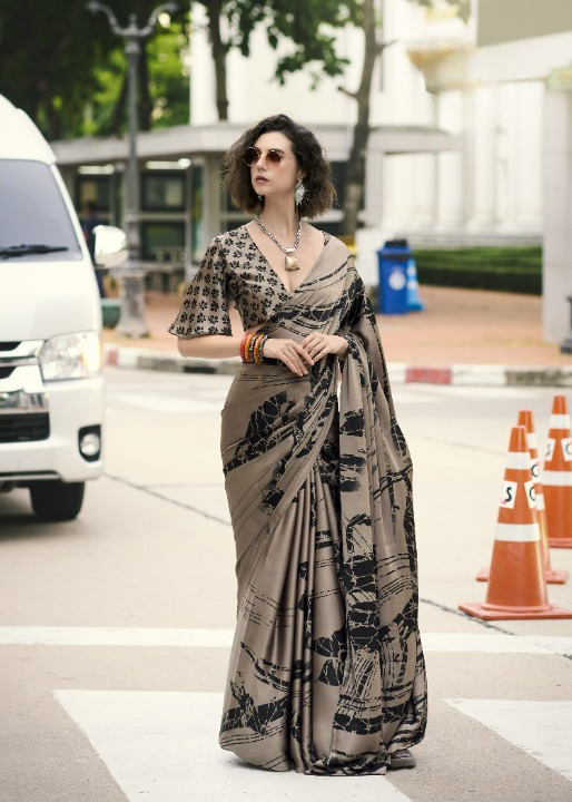 Buy Brown Satin Silk Sarees Online-STORI