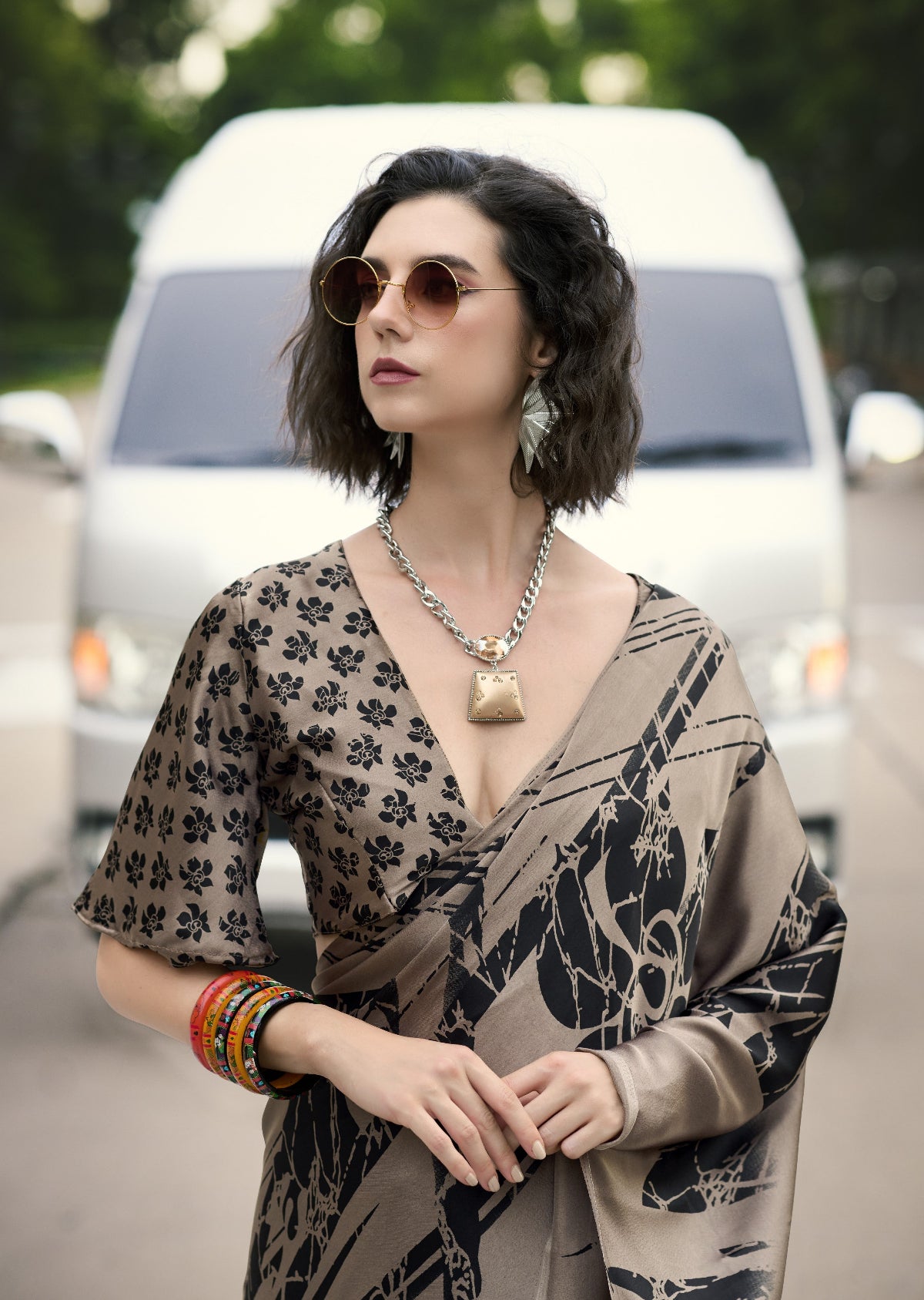 Buy Brown Satin Silk Sarees Online-STORI