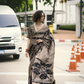 Mocha Brown Abstract Print Satin Silk Saree