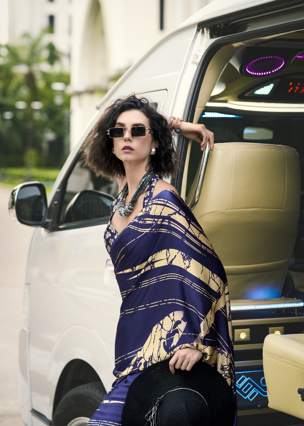 Buy Blue Satin Silk Sarees Online-STORI