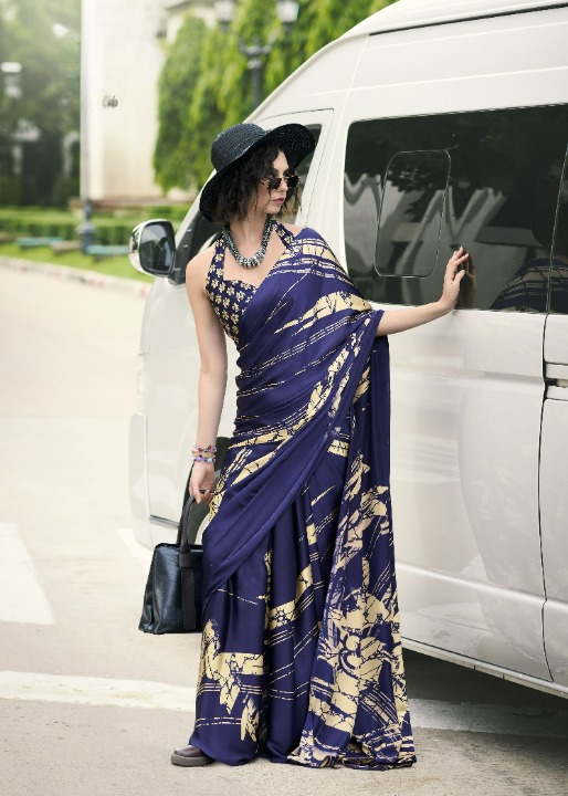 Buy Blue Satin Silk Sarees Online-STORI